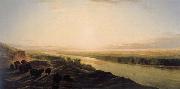 Jean-Baptiste Deshays A Herd of Bison Crossing the Missouri River oil on canvas